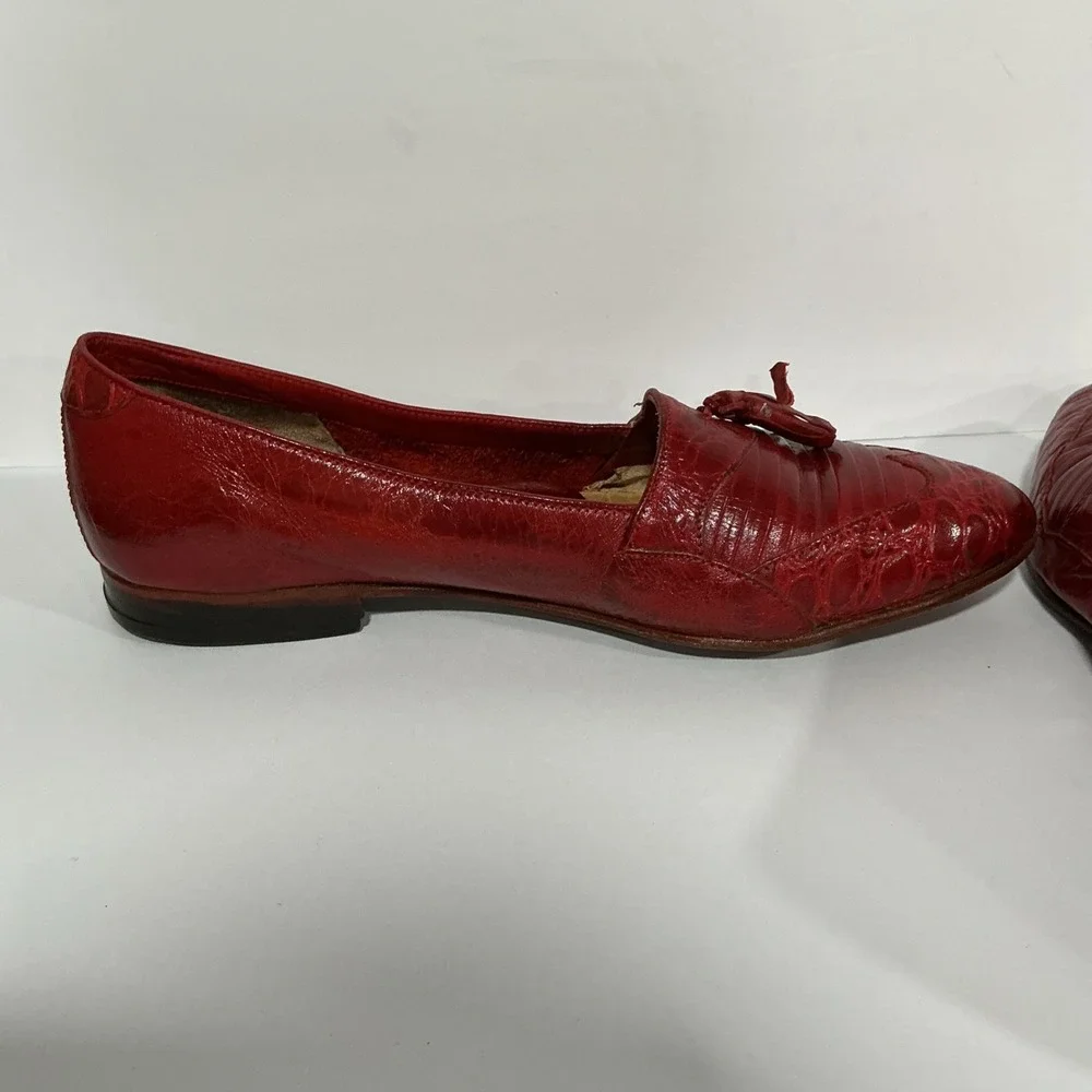Giorgio Brutini Red Snakeskin Tasseled Loafers Dress Shoes, 10.5D, Brazil, VTG